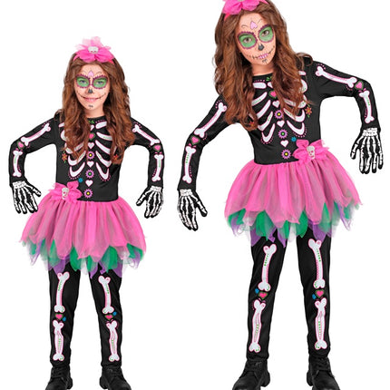 Costume da scheletro nero rosa bambino