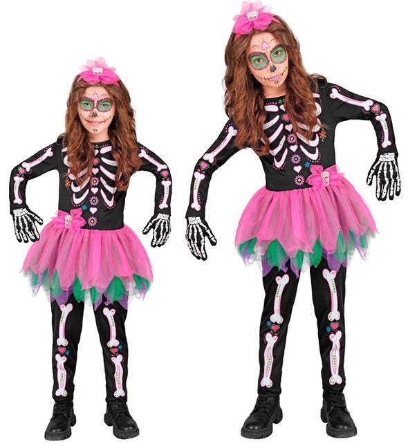 Costume da scheletro nero rosa bambino