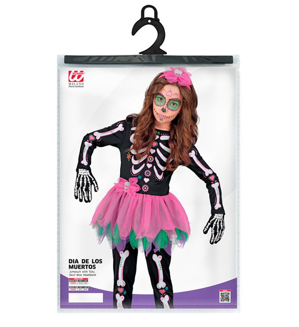 Costume da scheletro nero rosa bambino