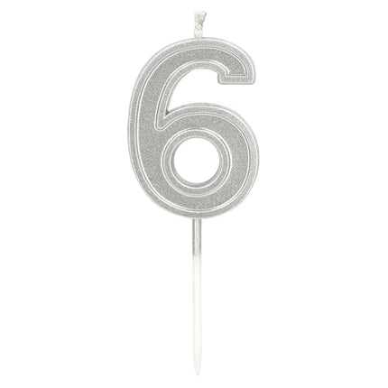 Candela Elegant '6' argento su bastoncino (3 x 4,2 x 0,7 cm)