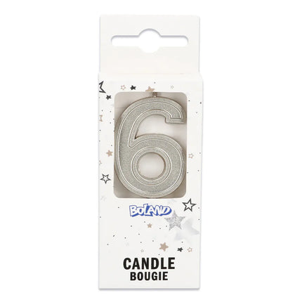 Candela Elegant '6' argento su bastoncino (3 x 4,2 x 0,7 cm)