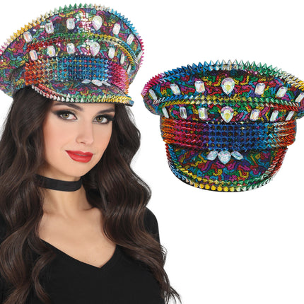 Cappello della polizia arcobaleno con borchie