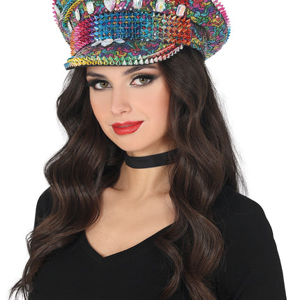 Cappello della polizia arcobaleno con borchie