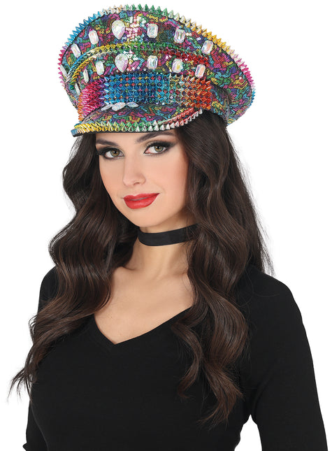 Cappello della polizia arcobaleno con borchie