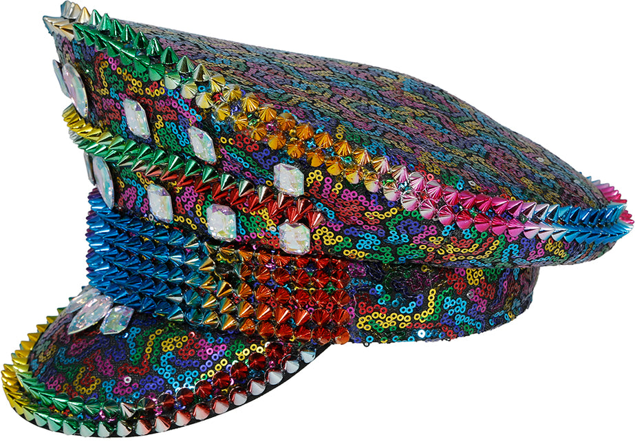 Cappello della polizia arcobaleno con borchie
