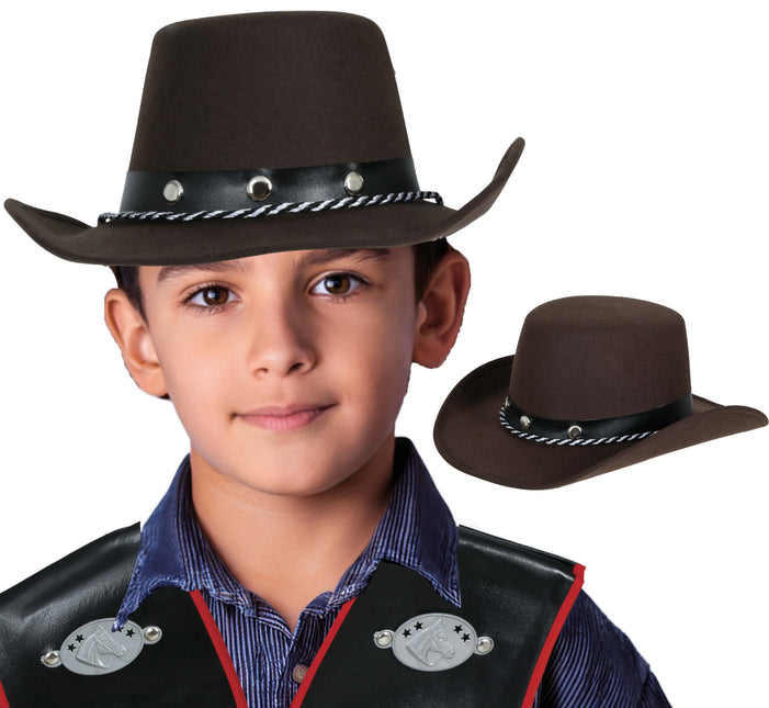 Cappello da cowboy in feltro marrone da bambino