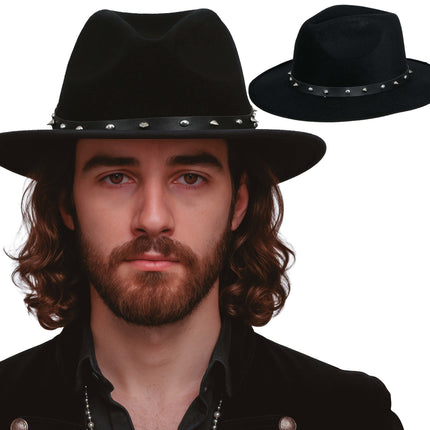Cappello da cowboy in feltro nero con borchie, per adulti