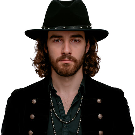 Cappello da cowboy in feltro nero con borchie, per adulti