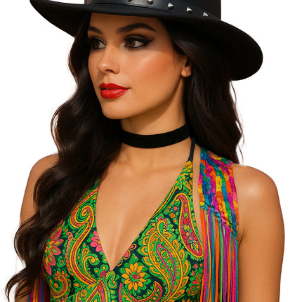 Cappello da cowboy in feltro nero con borchie, per adulti