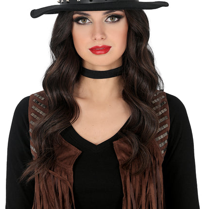 Cappello da cowboy in feltro nero con borchie, per adulti