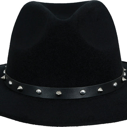 Cappello da cowboy in feltro nero con borchie, per adulti