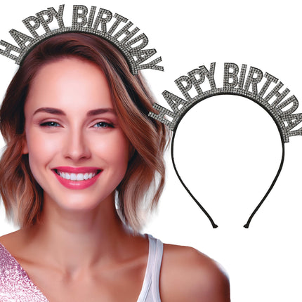 Cerchietto per capelli Happy Birthday Nero Argento