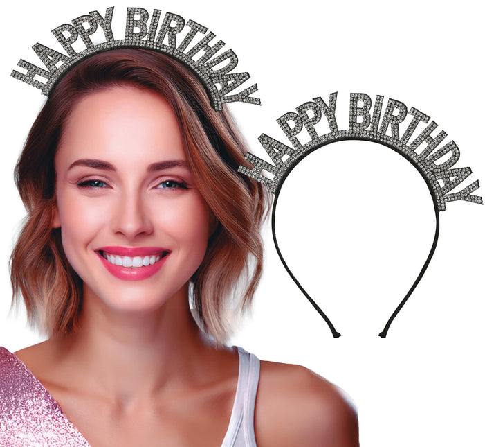 Cerchietto per capelli Happy Birthday Nero Argento