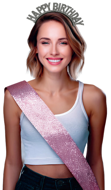 Cerchietto per capelli Happy Birthday Nero Argento