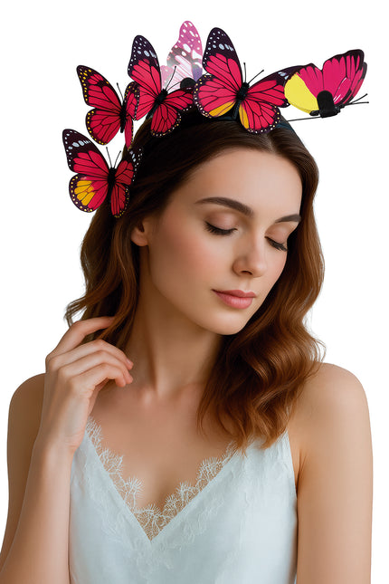 Cerchietto per capelli a farfalla nero rosa