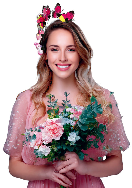 Cerchietto per capelli a farfalla nero rosa