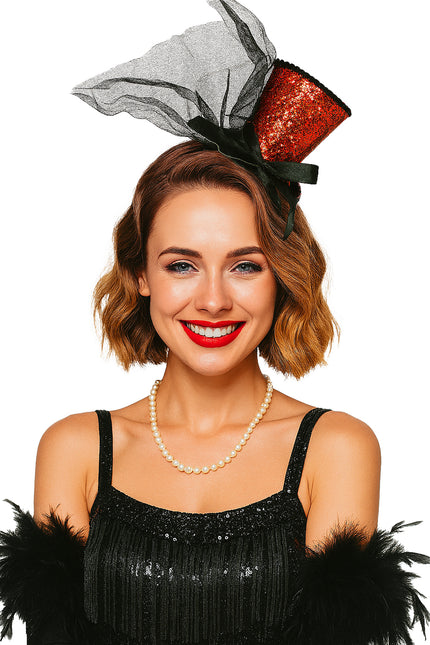 Cappello a Secchiello Rosso Nero Glitter
