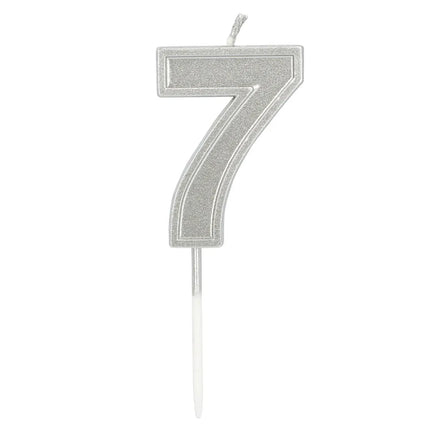Candela Elegant '7' argento su stecchino (3 x 4,2 x 0,7 cm)