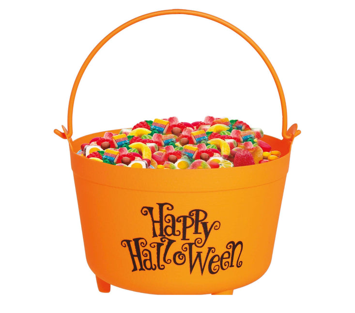 Secchiello per caramelle di Halloween arancione Happy Halloween 30 cm