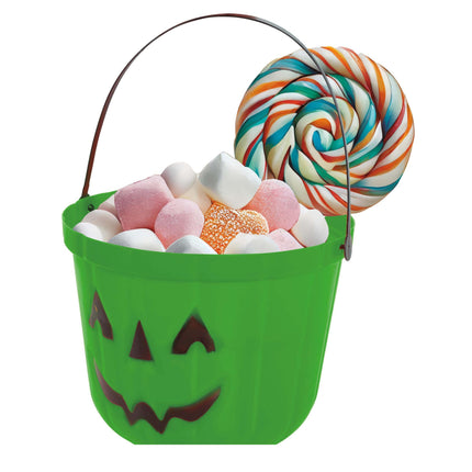 Secchiello per caramelle di Halloween verde con zucca da 20 cm