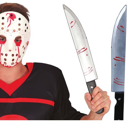 Machete finto di Halloween con sangue 45 cm