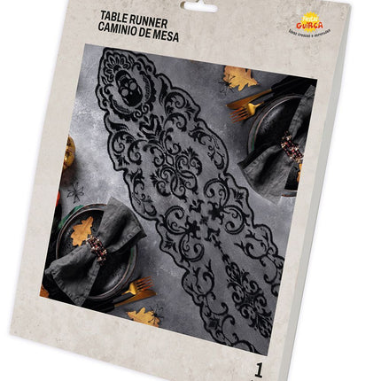 Tovaglia di Halloween nera in pizzo 180cm