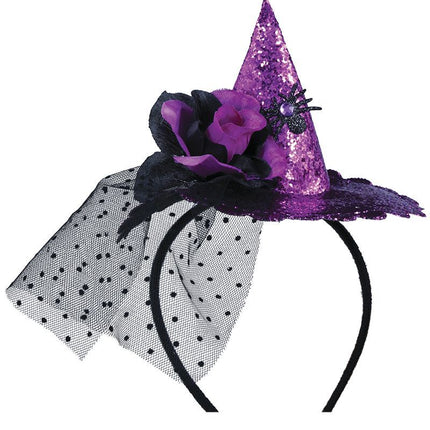 Cerchietto viola per capelli di Halloween Mini Cappello da Strega