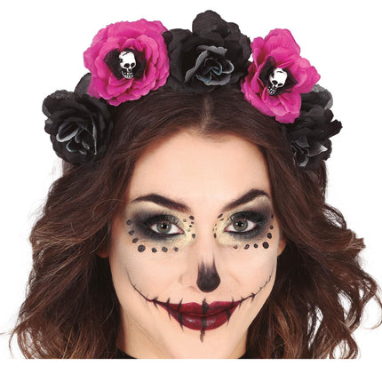 Cerchietto di Halloween nero viola con fiori