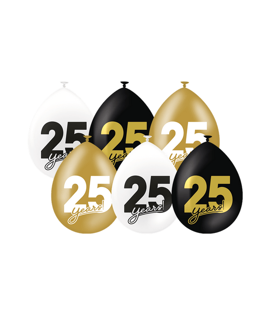 25 Jaar Ballonnen 30cm 6st - Partywinkel - 8716764241680