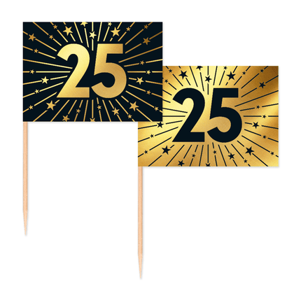 25 Jaar Cocktailprikkers Goud Zwart 50st van WeFiesta koop je bij Partywinkel