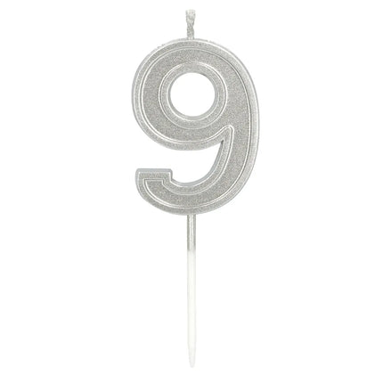 Candela Elegant '9' argento su bastoncino (3 x 4,2 x 0,7 cm)