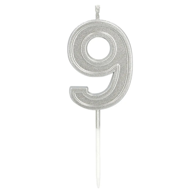 Candela Elegant '9' argento su bastoncino (3 x 4,2 x 0,7 cm)