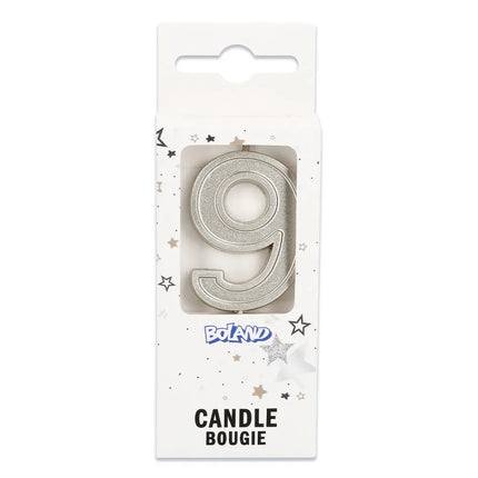 Candela Elegant '9' argento su bastoncino (3 x 4,2 x 0,7 cm)