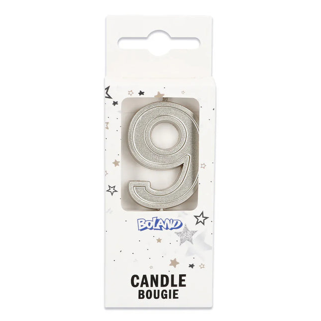 Candela Elegant '9' argento su bastoncino (3 x 4,2 x 0,7 cm)