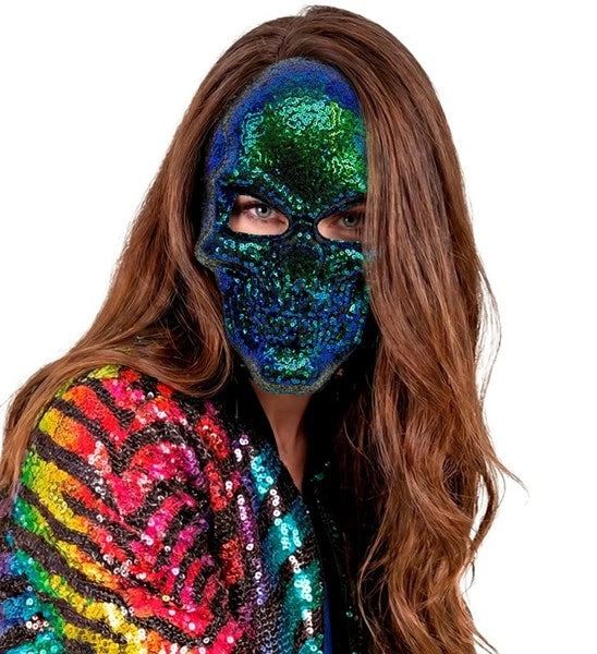 Maschera a forma di teschio con paillettes