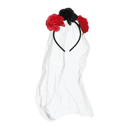 Velo di Halloween e fiori rosso