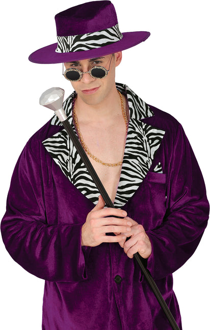 Bastone da passeggio in argento nero con pomello a diamante 85 cm