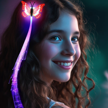 33 cm di fibra ottica, led, ciuffo con farfalla
