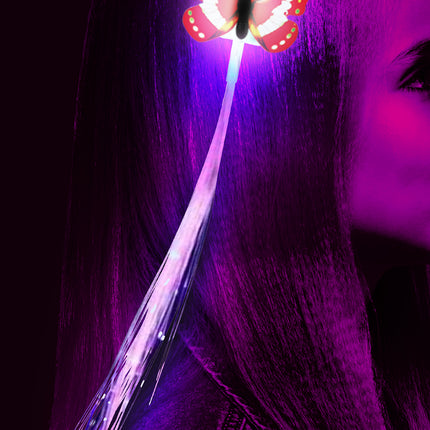 33 cm di fibra ottica, led, ciuffo con farfalla