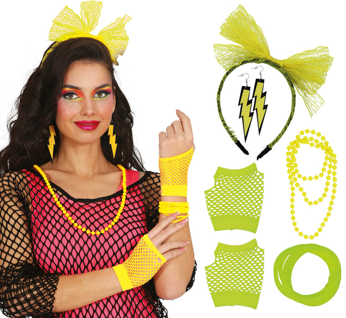 Set di accessori Neon 80S Giallo 5 pezzi