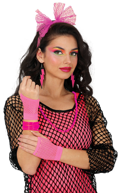 Set di accessori Neon 80S Rosa brillante 5 pezzi