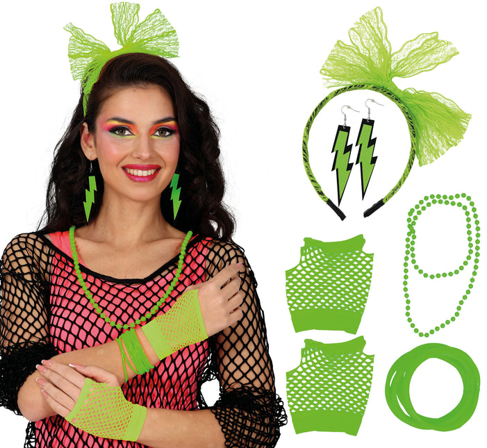 Set di accessori Neon 80S Verde brillante 5 pezzi