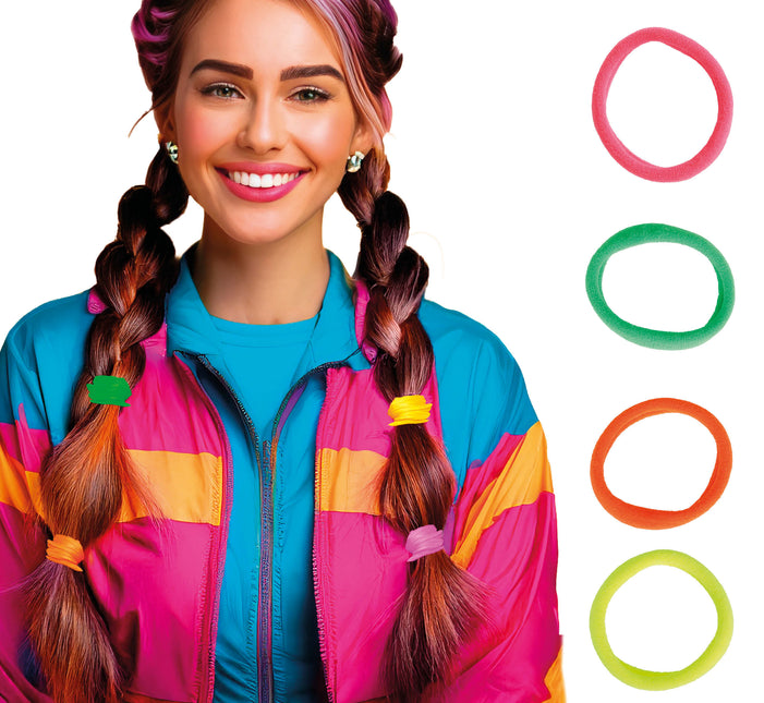 Sacchetto di 5 elastici per capelli neon assortiti