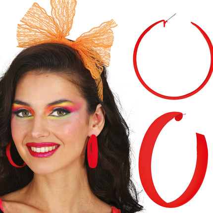 Orecchini a cerchio neon rossi