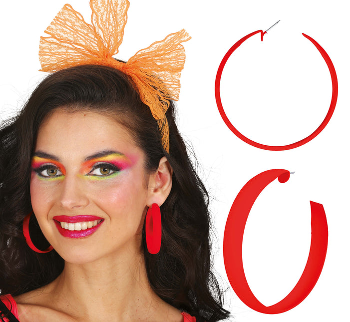 Orecchini a cerchio neon rossi
