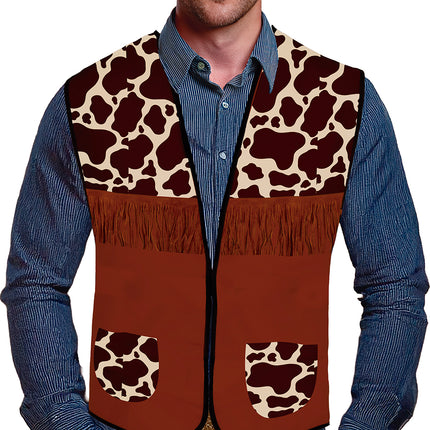 Gilet da cowboy marrone da uomo con stampa mucca