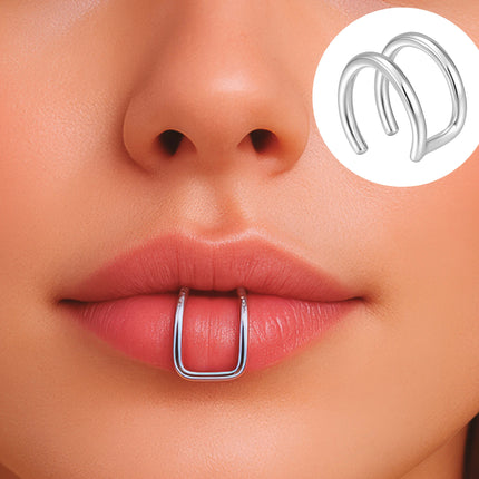 Finto doppio piercing al labbro Argento