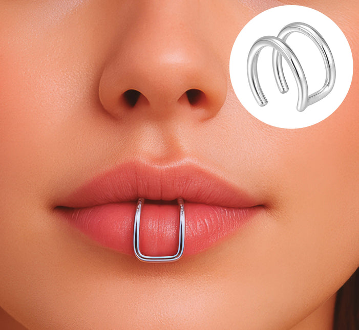 Finto doppio piercing al labbro Argento