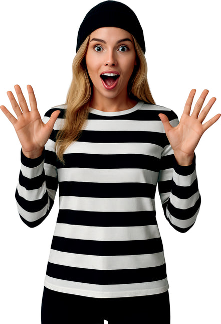 Camicia nera bianca da donna a righe