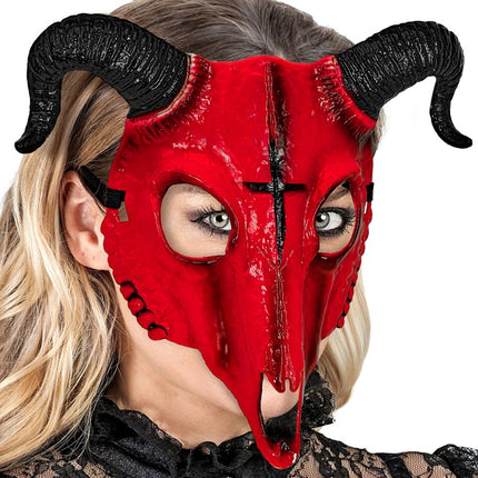 MASCHERA DA ARIETE SATANICO IN PLASTICA DURA ROSSA